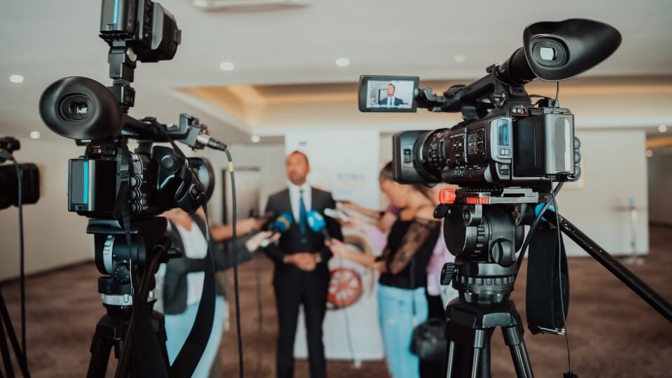 Professional Video Production Camera Recording Live Interview on